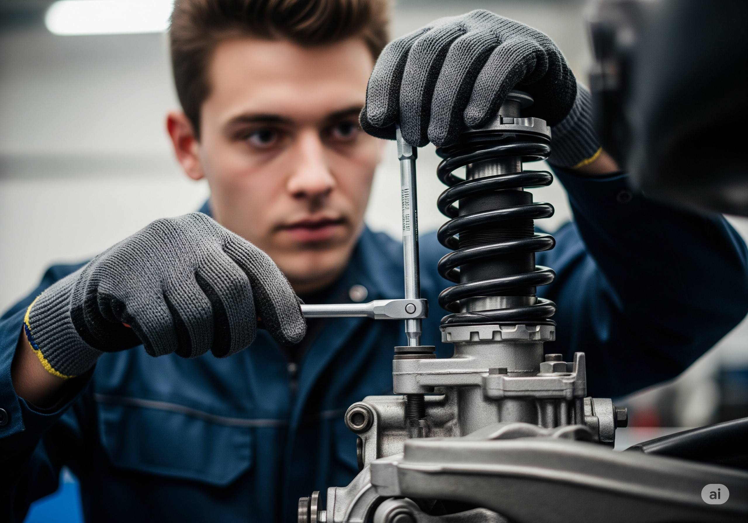 REVHAUS certified technician performing precision suspension work on high-performance vehicle